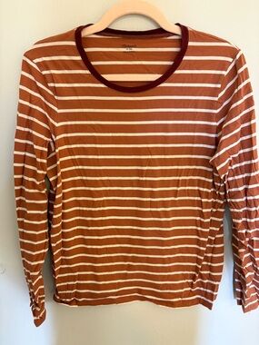 Striped Madewell Long-Sleeve Top in Sienna Orange and White